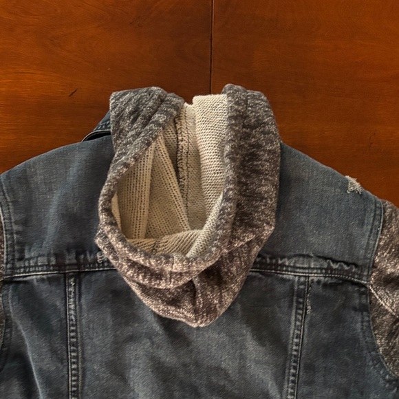 Free People Denim Jacket with Black and Gray Accents & Removable Hood.  L - Picture 10 of 16